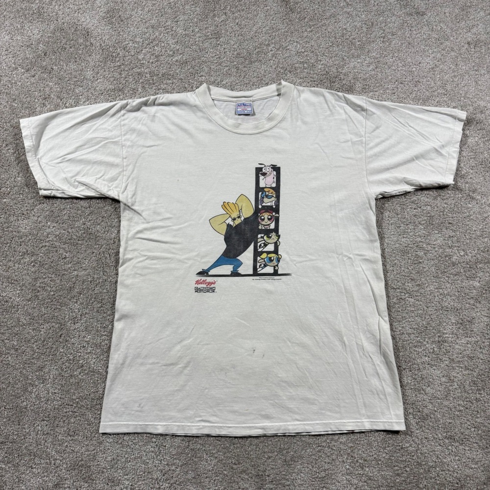 Vintage 2001 Cartoon Network Kelloggs Eggo Shirt Mens XL Johnny Bravo Powerpuff